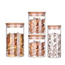 Glass Kitchen Canisters Clear Glass Food Storage Jar With Airtight Bamboo Lids GSJ-03S